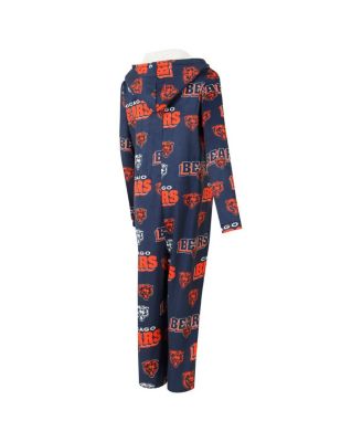 Women's Navy Chicago Bears Roadway Allover Print Microfleece Full-Zip Union Suit