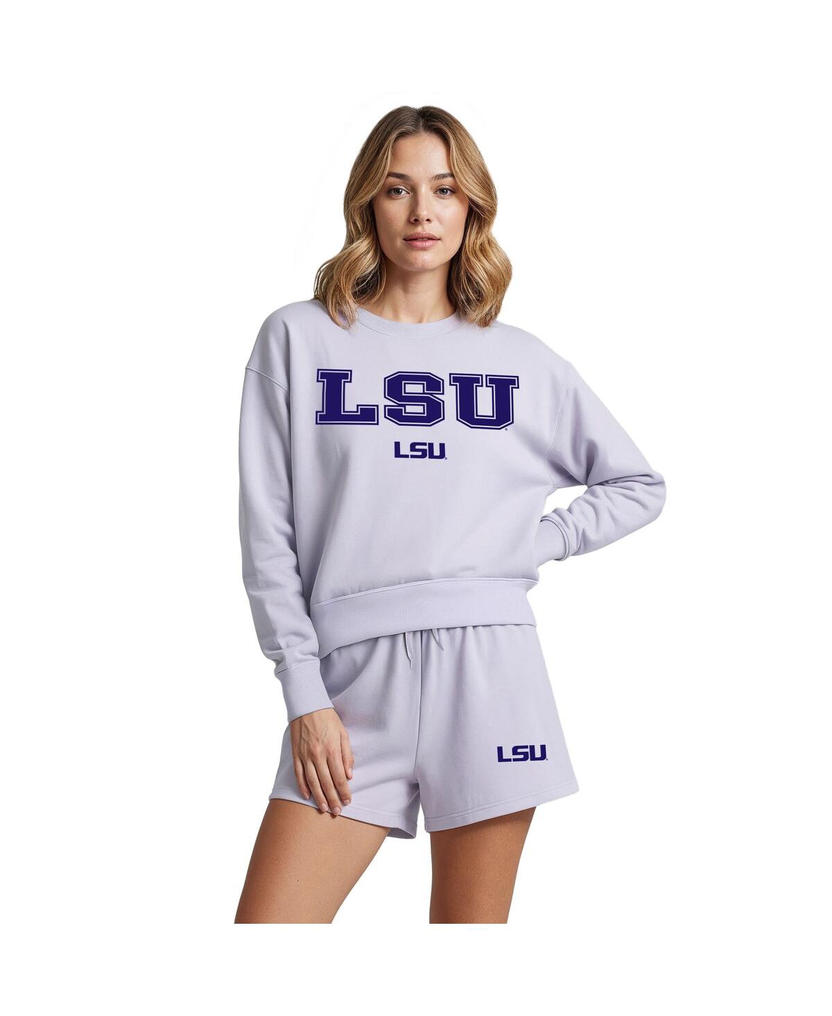 Concepts Sport Women's 2-piece Light Purple Lsu Tigers Elevation Tri-blend Long Sleeve Top Short Set In Multi