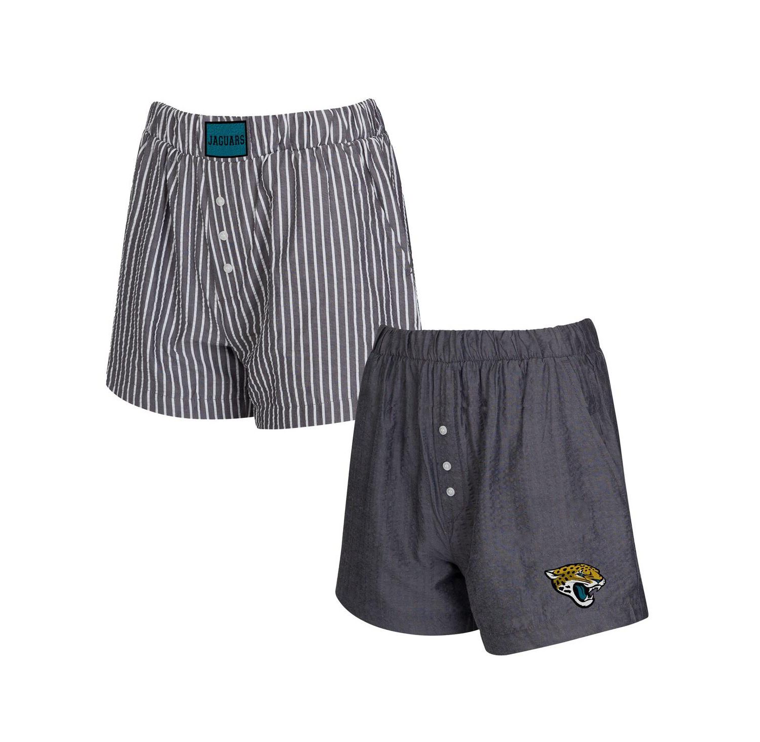 Women's 2-Pack Charcoal Jacksonville Jaguars Stripes and Solids Boxer Shorts Set