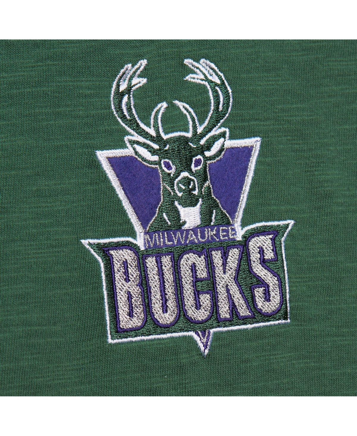 Mitchell & Ness Men's Green Milwaukee Bucks Hardwood Classics Felt Applique Slub T-Shirt
