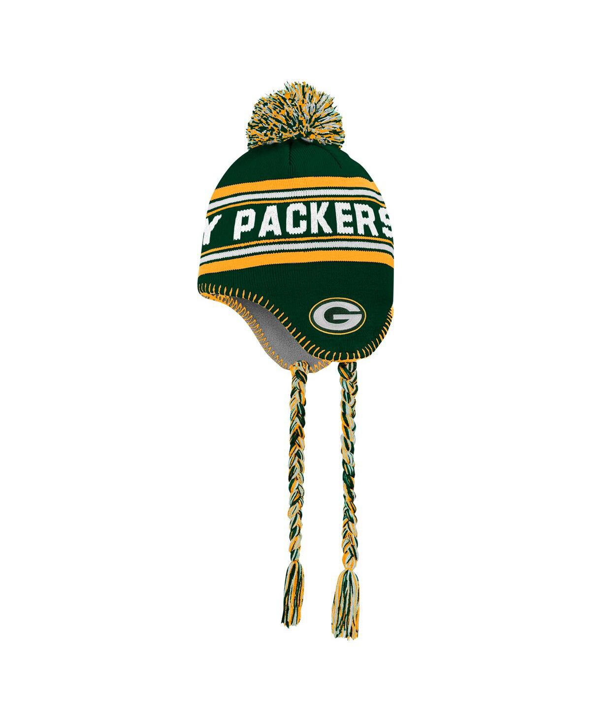 Outerstuff Big Boys And Girls Green Bay Packers Jacquard Tassel Knit With Pom Hat In Green