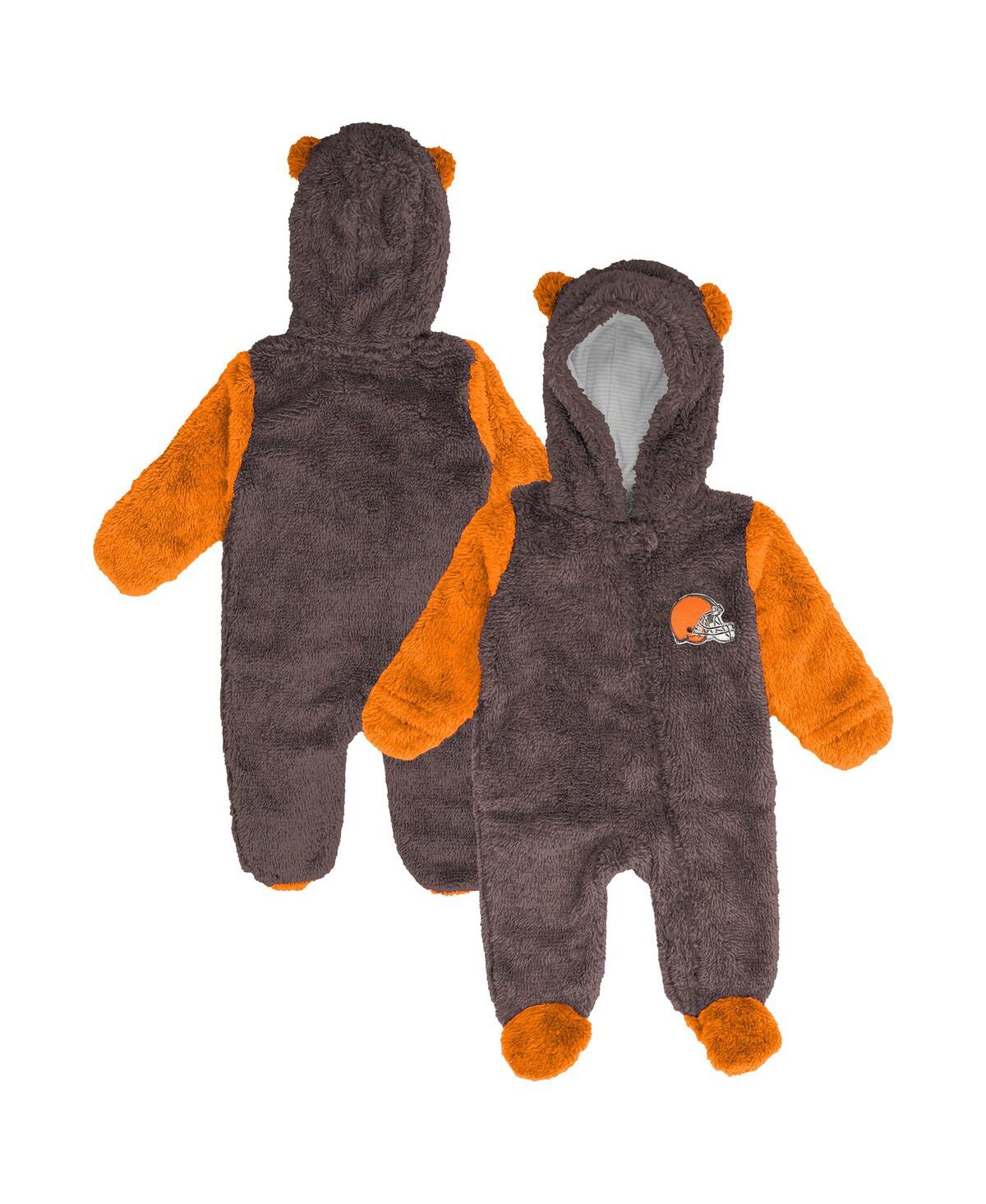 Outerstuff Kids' Baby Boys And Girls Brown Cleveland Browns Stay Napping Fleece Bunting Full-zip Sleeper
