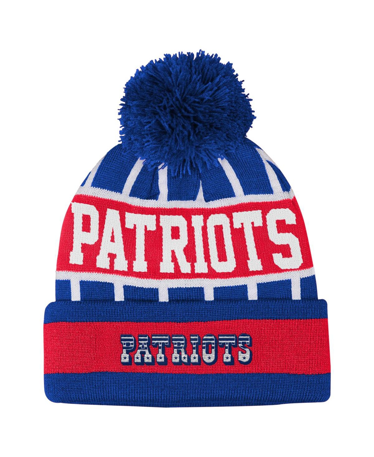 Outerstuff Big Boys and Girls Royal New England Patriots Go Fast Cuffed Knit with Pom Hat