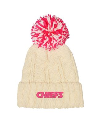 Girls White Kansas City Chiefs Cable Cuffed Knit with Pom Hat