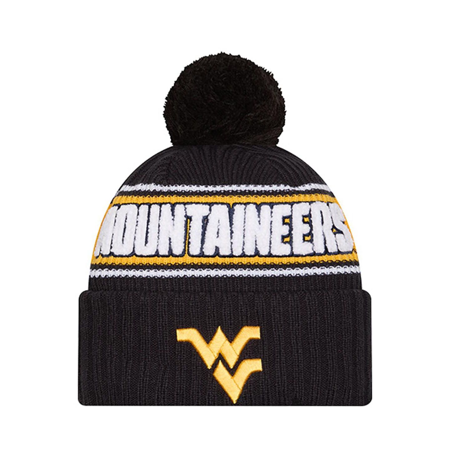 Мужской головной убор New Era Black West Virginia Mountaineers Bold Cuffed Knit with Pom Hat — фото 1