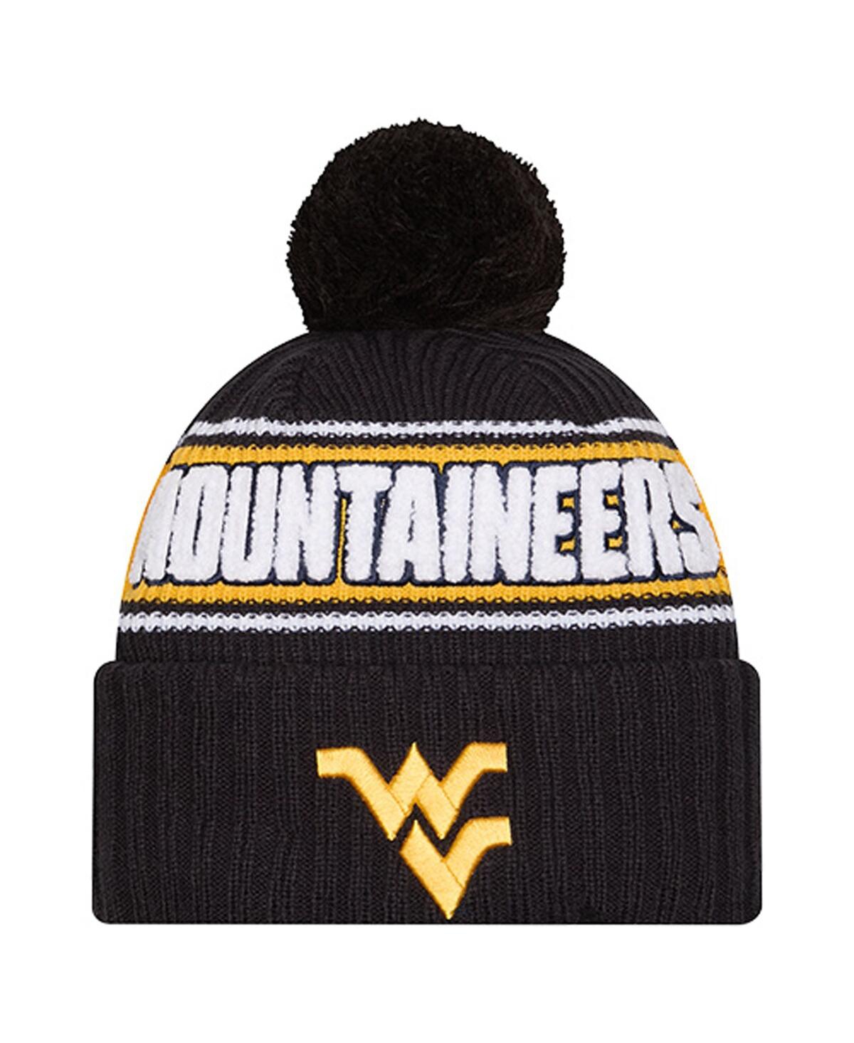 New Era Men's Black West Virginia Mountaineers Bold Cuffed Knit with Pom Hat