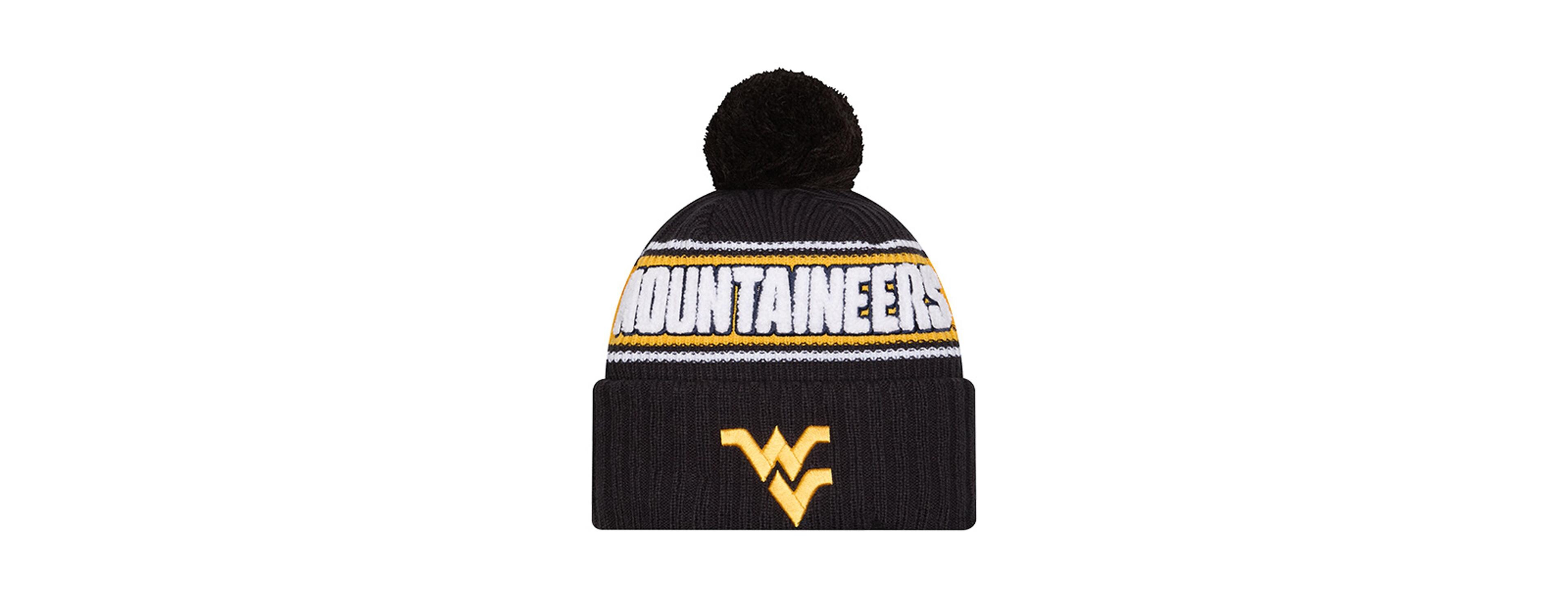 New Era Men's Black West Virginia Mountaineers Bold Cuffed Knit with Pom Hat