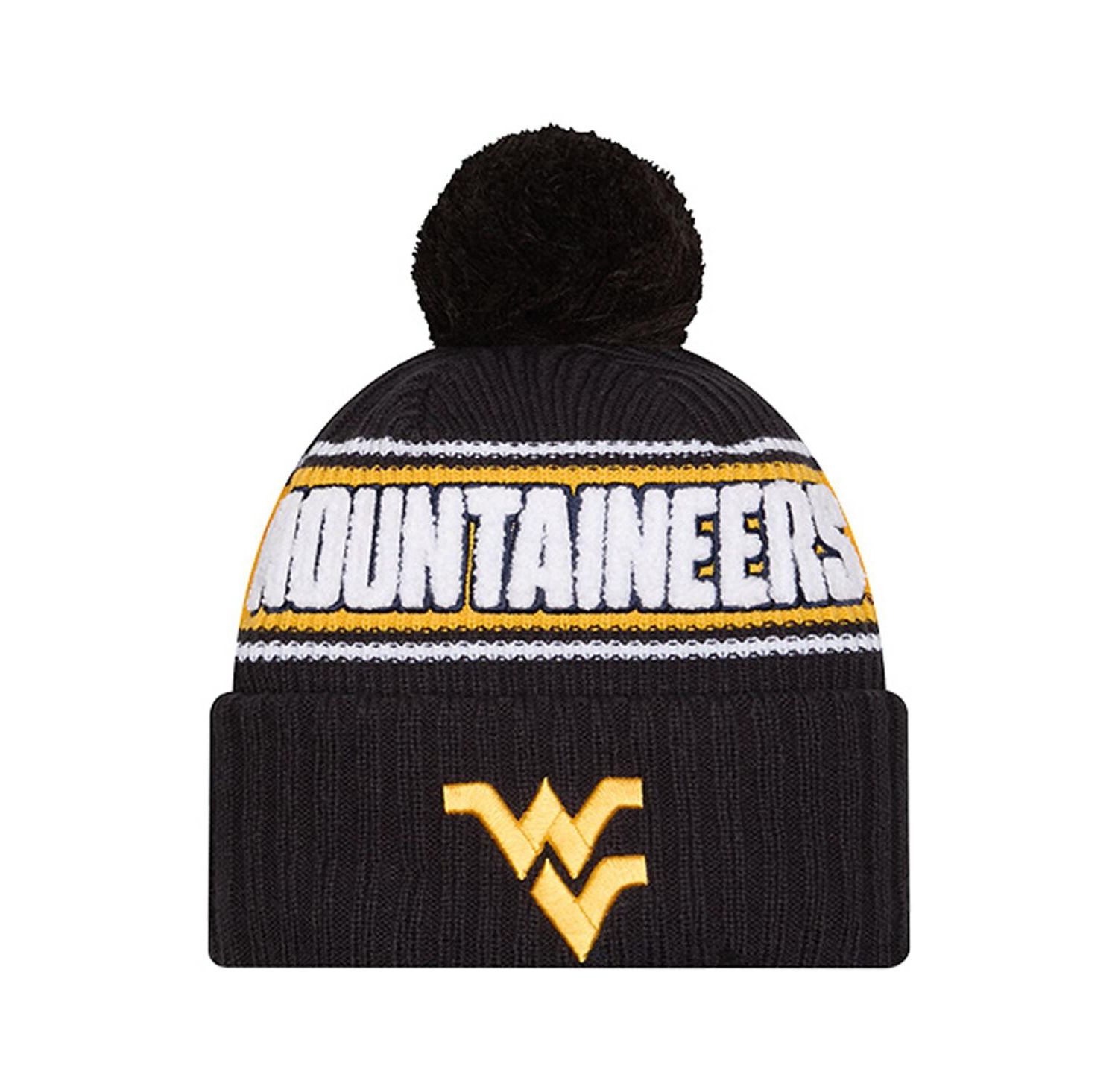 Men's Black West Virginia Mountaineers Bold Cuffed Knit with Pom Hat