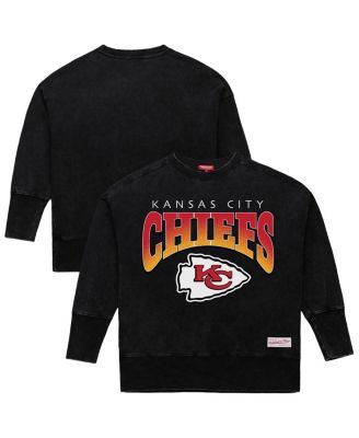 Mitchell & Ness - Women's Black Kansas City Chiefs Delineate Mineral Wash Crewneck Sweatshirt