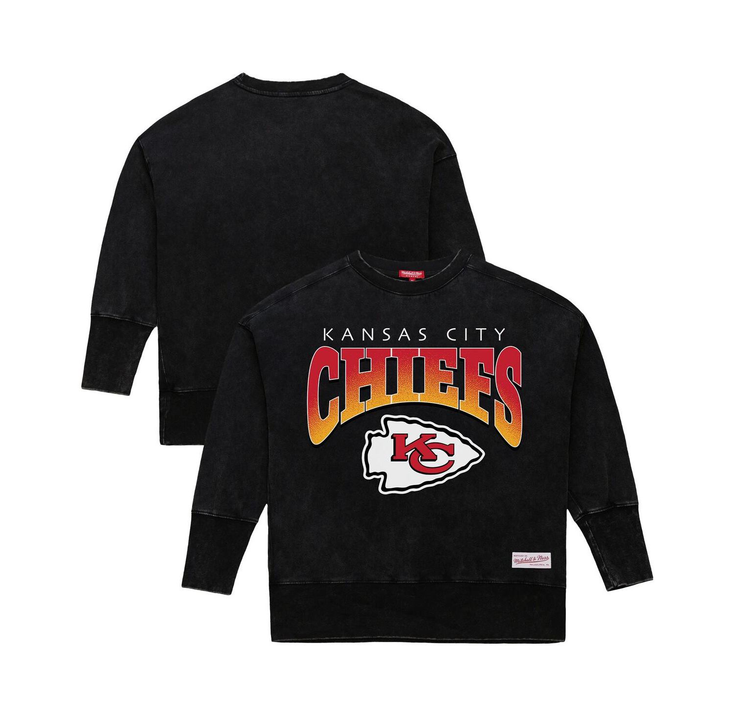 Women's Black Kansas City Chiefs Delineate Mineral Wash Crewneck Sweatshirt