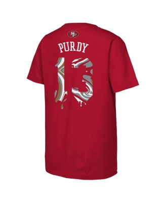 Big Boys and Girls Brock Purdy Scarlet San Francisco 49ers Mainliner Drip Player Name Number T-Shirt