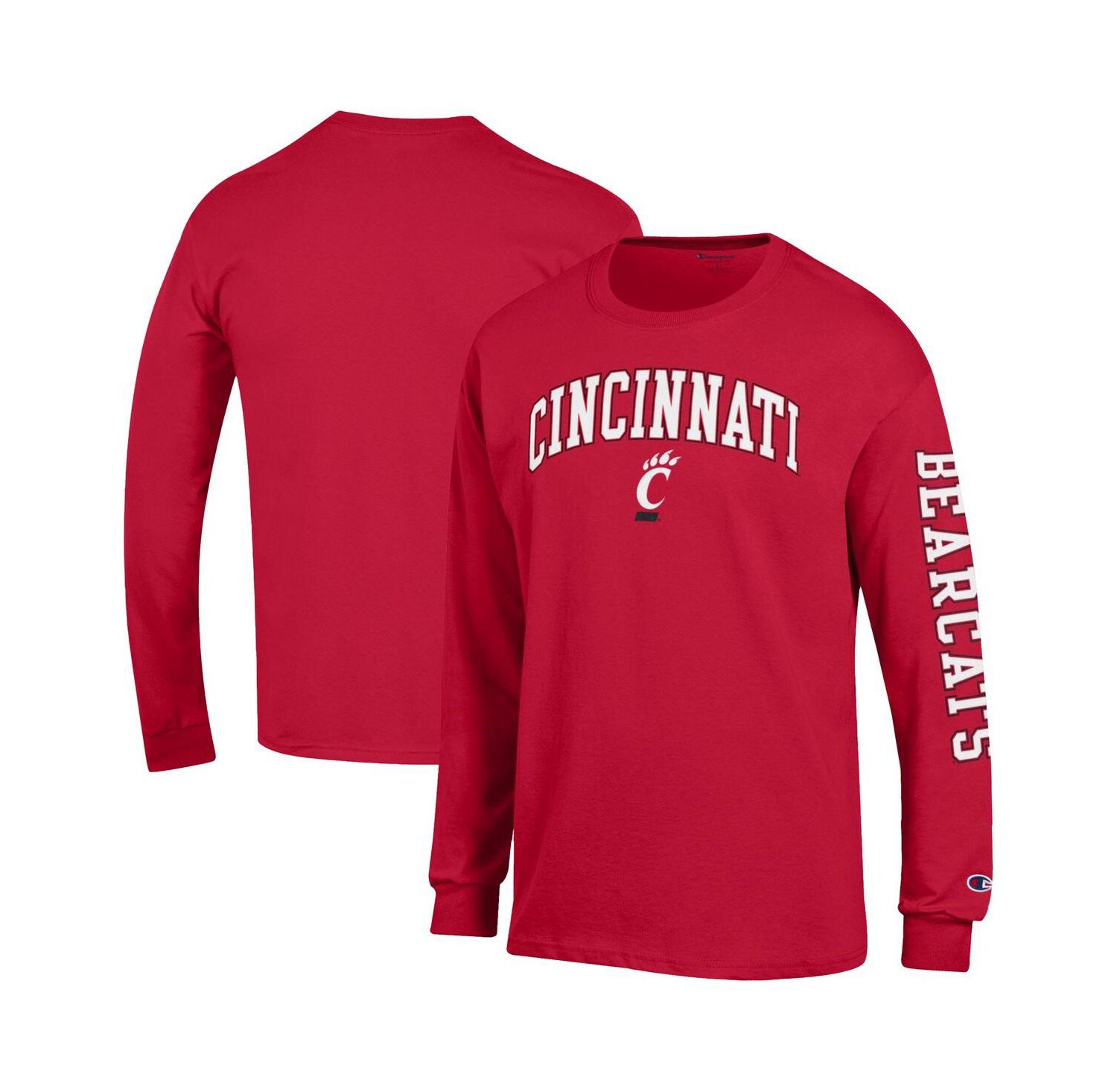 Men's Red Cincinnati Bearcats Arch Over Logo 2-Hit Long Sleeve T-Shirt
