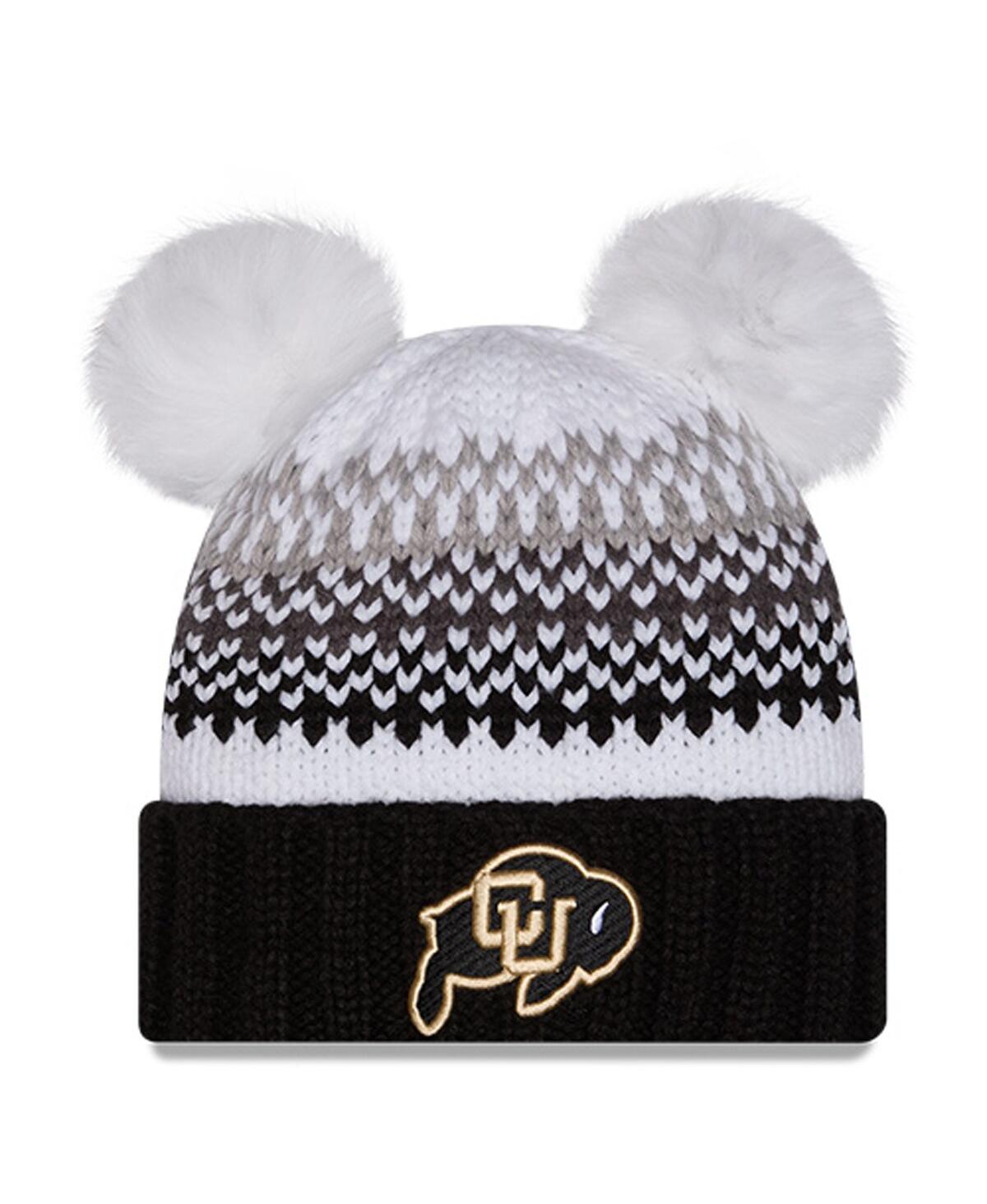 New Era Women's Black Colorado Buffaloes Double Pom Print Cuffed Knit Hat In Black