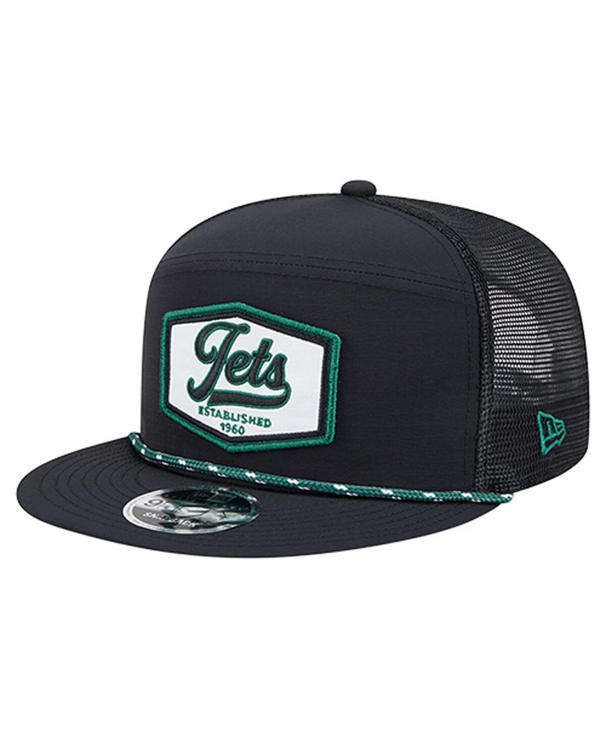 New Era Men's Black New York Jets Ripstop Patch 9fifty Split Panel Snapback Hat In Black