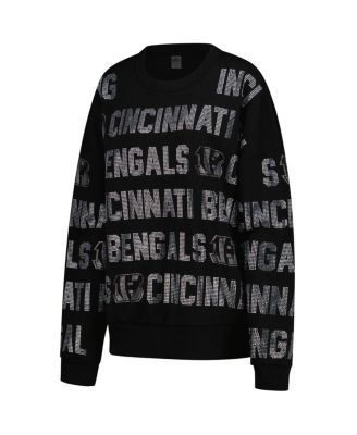 Women's Black Cincinnati Bengals Oversized Hype Era Rhinestone Text Sweatshirt