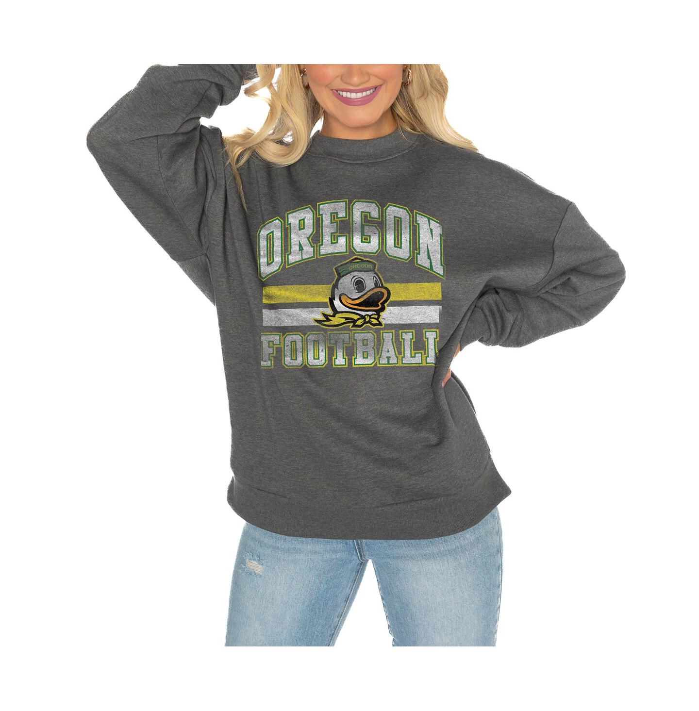 Женская толстовка Gameday Couture Oregon Ducks Charcoal Oversized Drop Shoulder Fleece Drop Pullover — фото 1