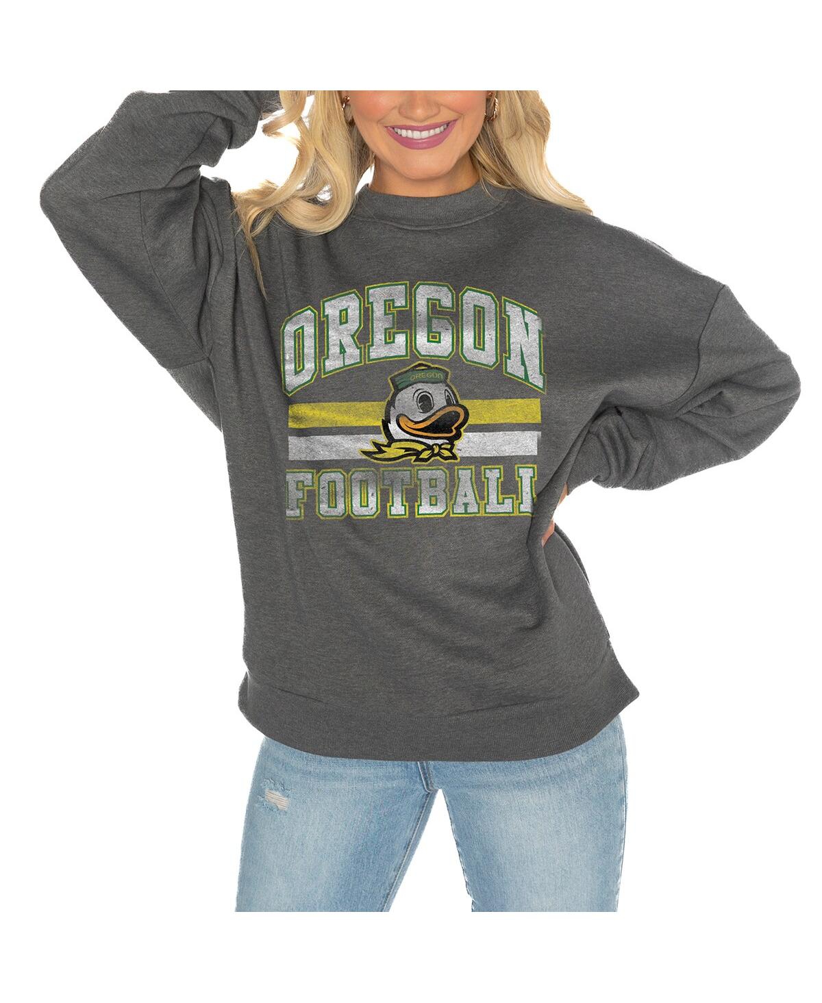 Gameday Couture Women's Oregon Ducks Charcoal Oversized Drop Shoulder Fleece Drop Pullover Sweatshirt In Gray