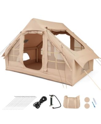 4-6 People Inflatable Tent with 4 Mesh Screen Windows 2 Doors Skylight Carrying Bag
