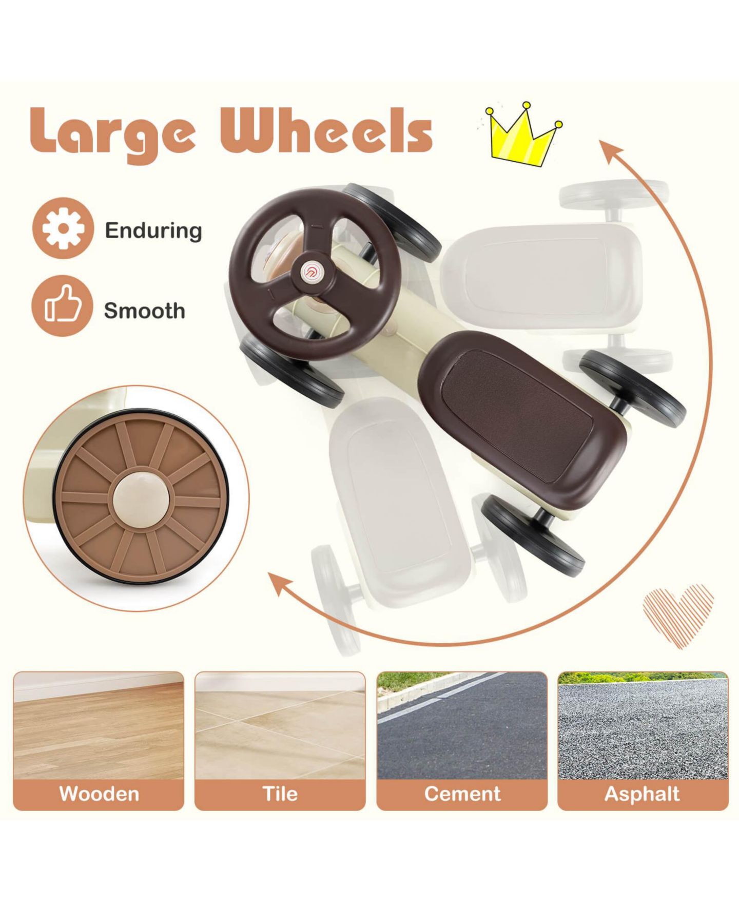 Детская игрушка Costway Ride-On Push Car with Storage Compartment, 33 lbs, Ages 19-36 Months, цвет: Коричневый — фото 7