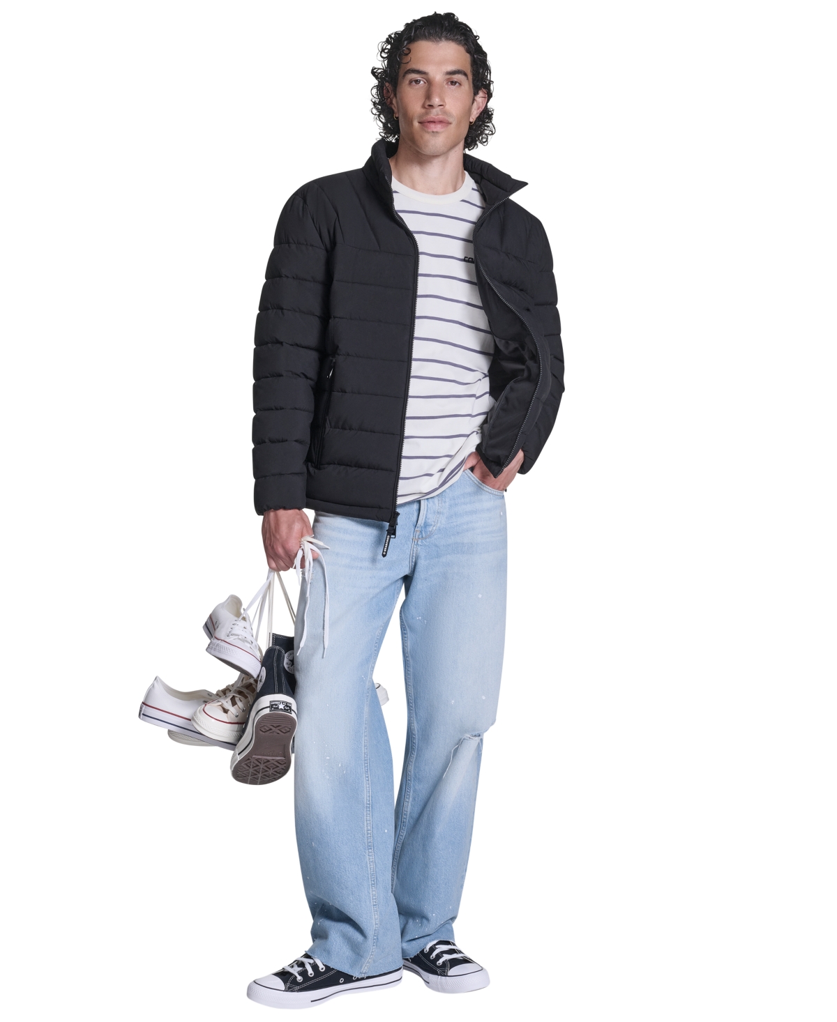 Converse Men's Lightweight Hooded Bib Puffer Jacket