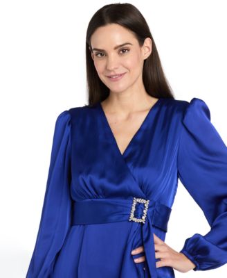 Women's Long-Sleeve Faux Wrap Dress