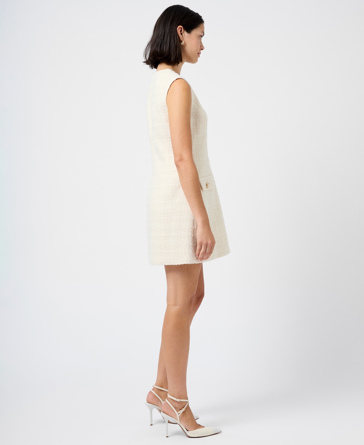 French Connection Structured Tweed Mini Dress In Neutral