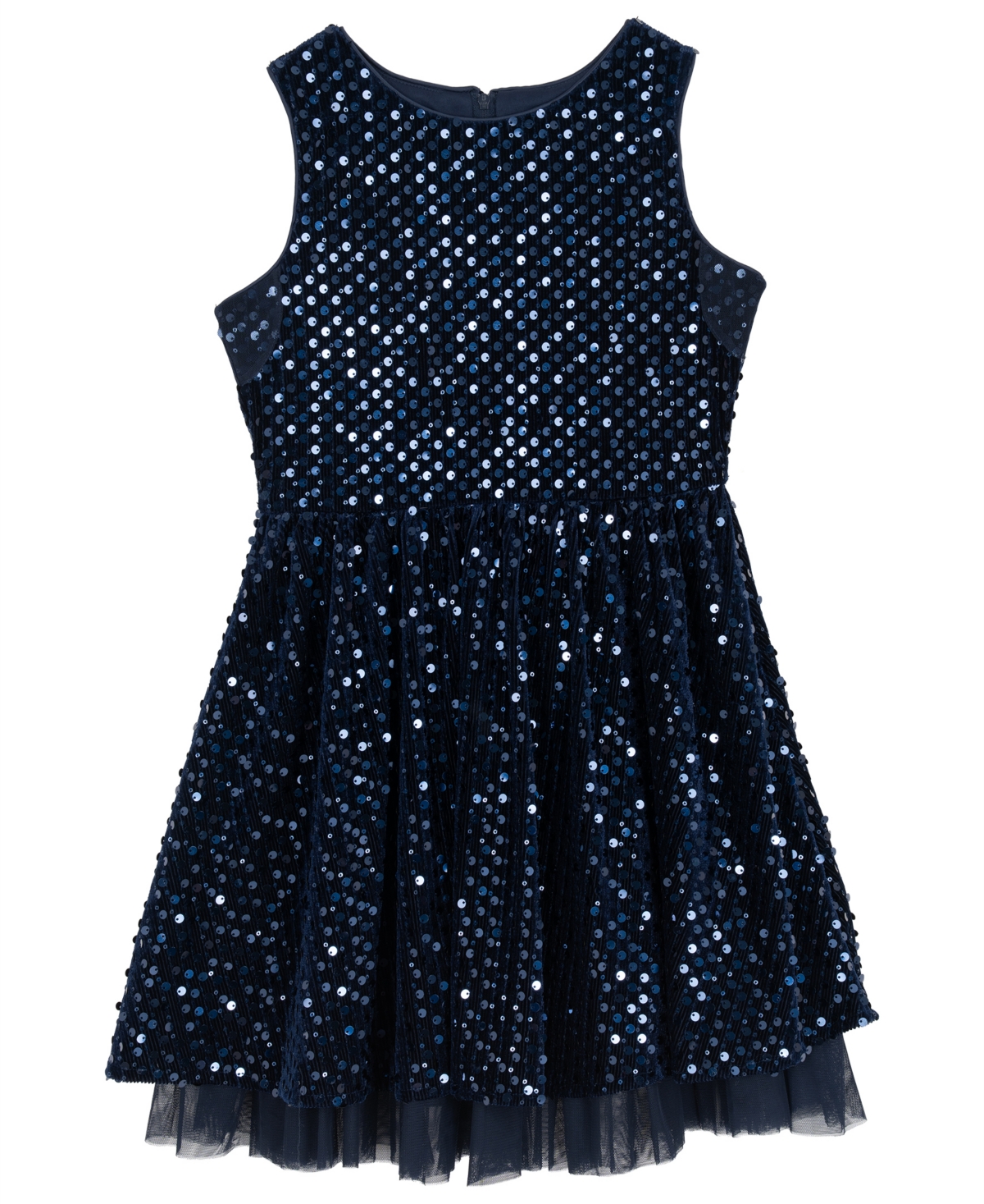 Rare Editions Girls 7-16 Sequin Velvet Sleeveless Dress In Blue