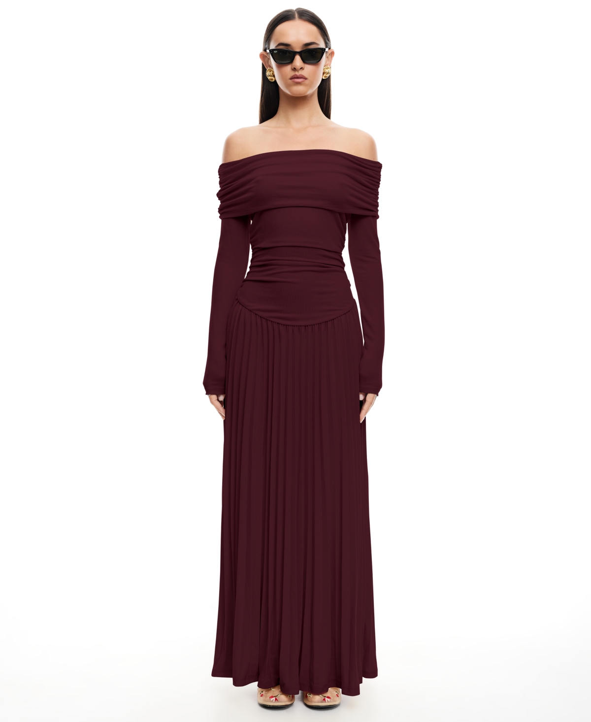 Lioness Women's Long-sleeve Field Of Dreams Maxi Dress In Burgundy