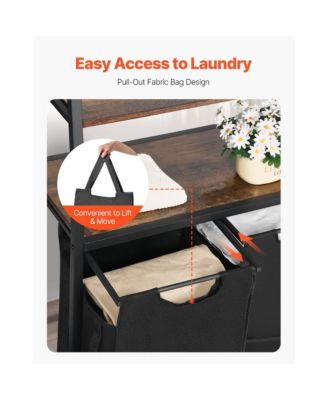 Laundry Hamper with 4 Tiers, 2 Bags, Shelves, and Hooks