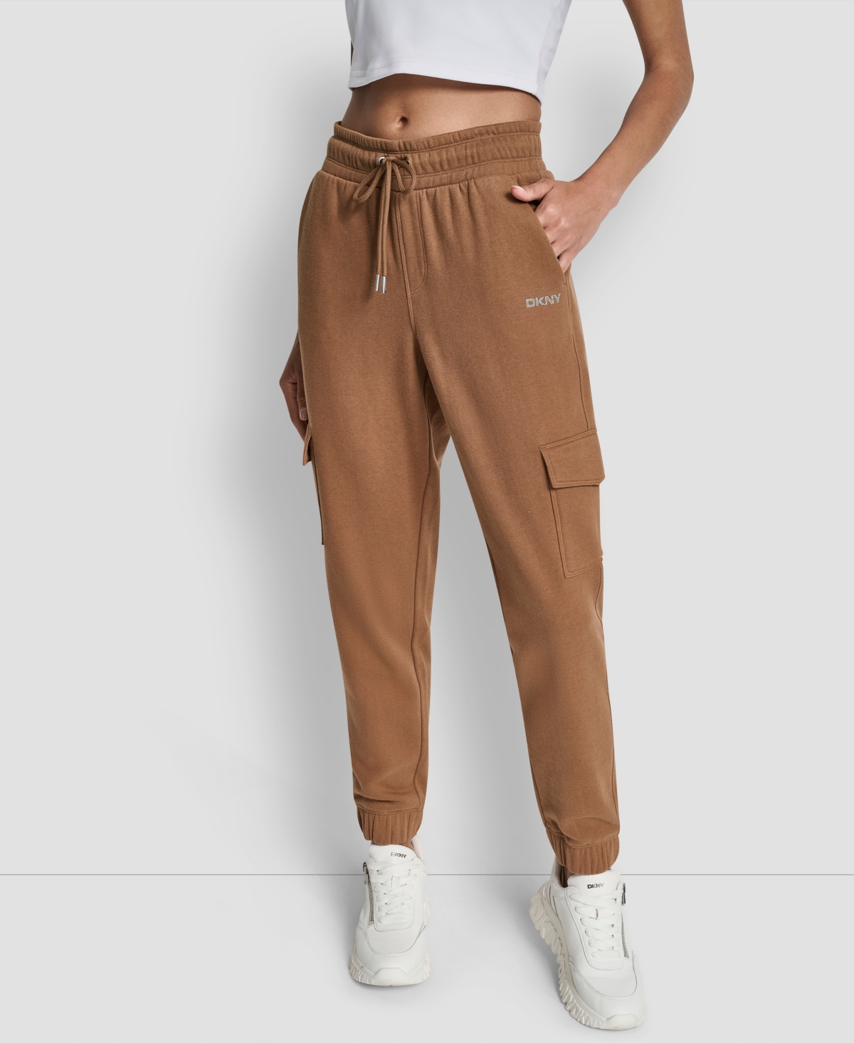 Dkny Sport Women's Studded-logo Cargo Joggers In Brown