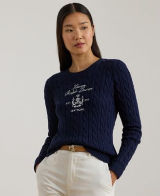Lauren Ralph Lauren - Petite Embroidered-Crest Crewneck Sweater