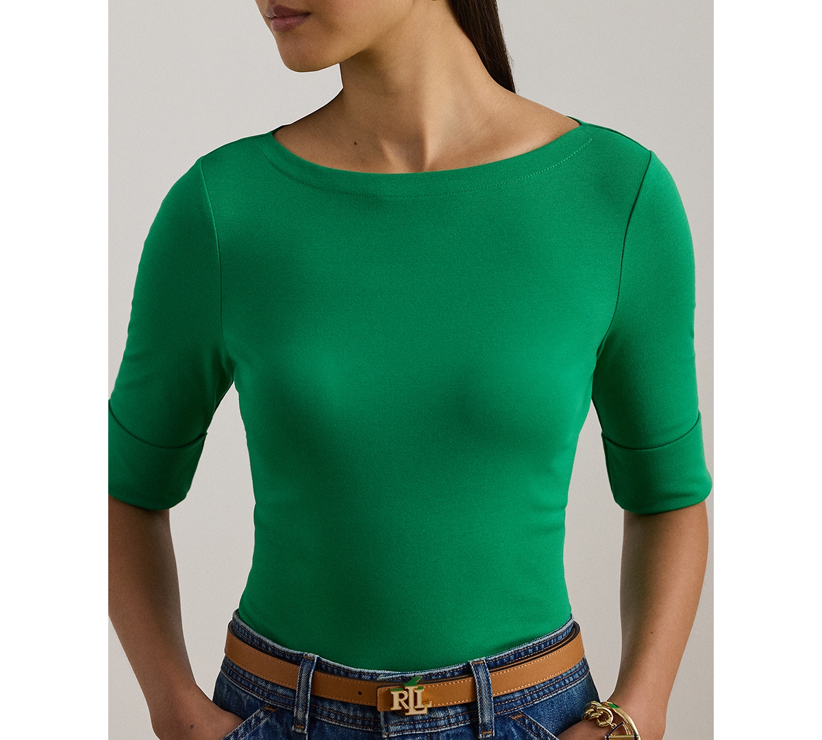 Ralph Lauren Petite Boat Neck T-shirt In Green