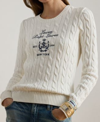Petite Embroidered-Crest Crew Neck Sweater