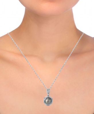 Tahitian Cultivated Pearl (11mm) and Diamond (1/4 ct. t.w.) Pendant Necklace in 14k White Gold