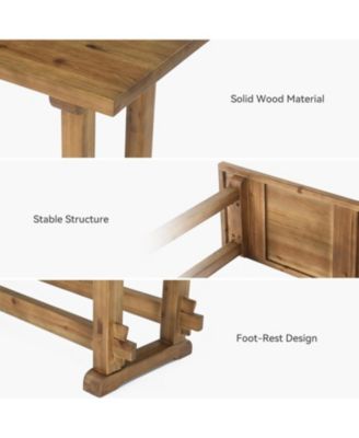 63" Long Bar Table, Solid Wood Pub Table with Footrest