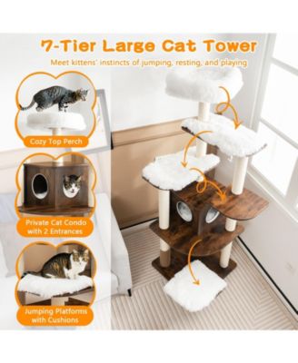 7-Layer Wooden Cat Tree Tall Cat Tower with Sisal Posts and Condo