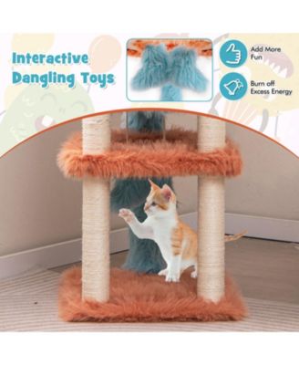 Cute Monster-Themed Cat Tower with Private Condo and Soft Long Plush