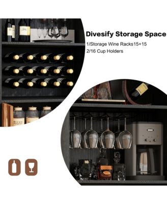 CASAINC 71" Farmhouse Arched Wine Bar Cabinet with Rack and Glass Holder