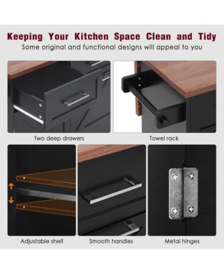 CASAINC 47.2" MDF Drop Leaf, Side Racks, Drawers, Towel Rack & Wheels Farmhouse Kitchen Island