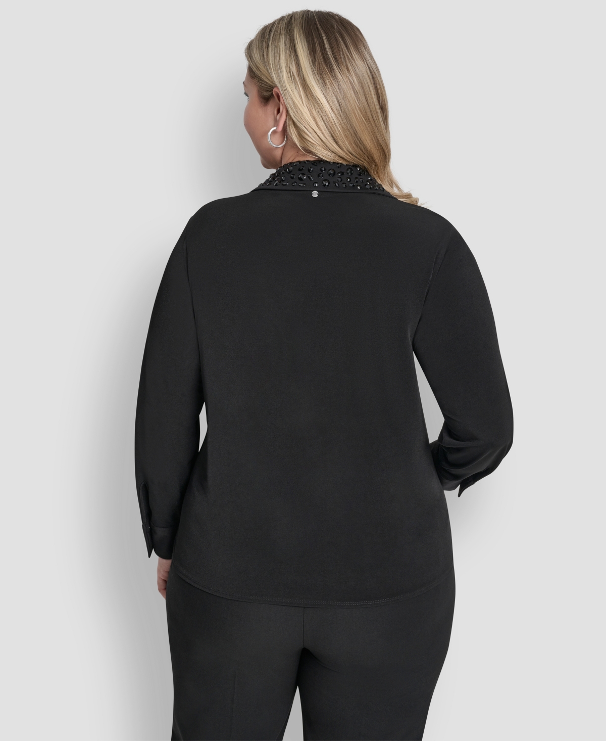 Dkny Plus Size Knot-front Long-sleeve Top In Black