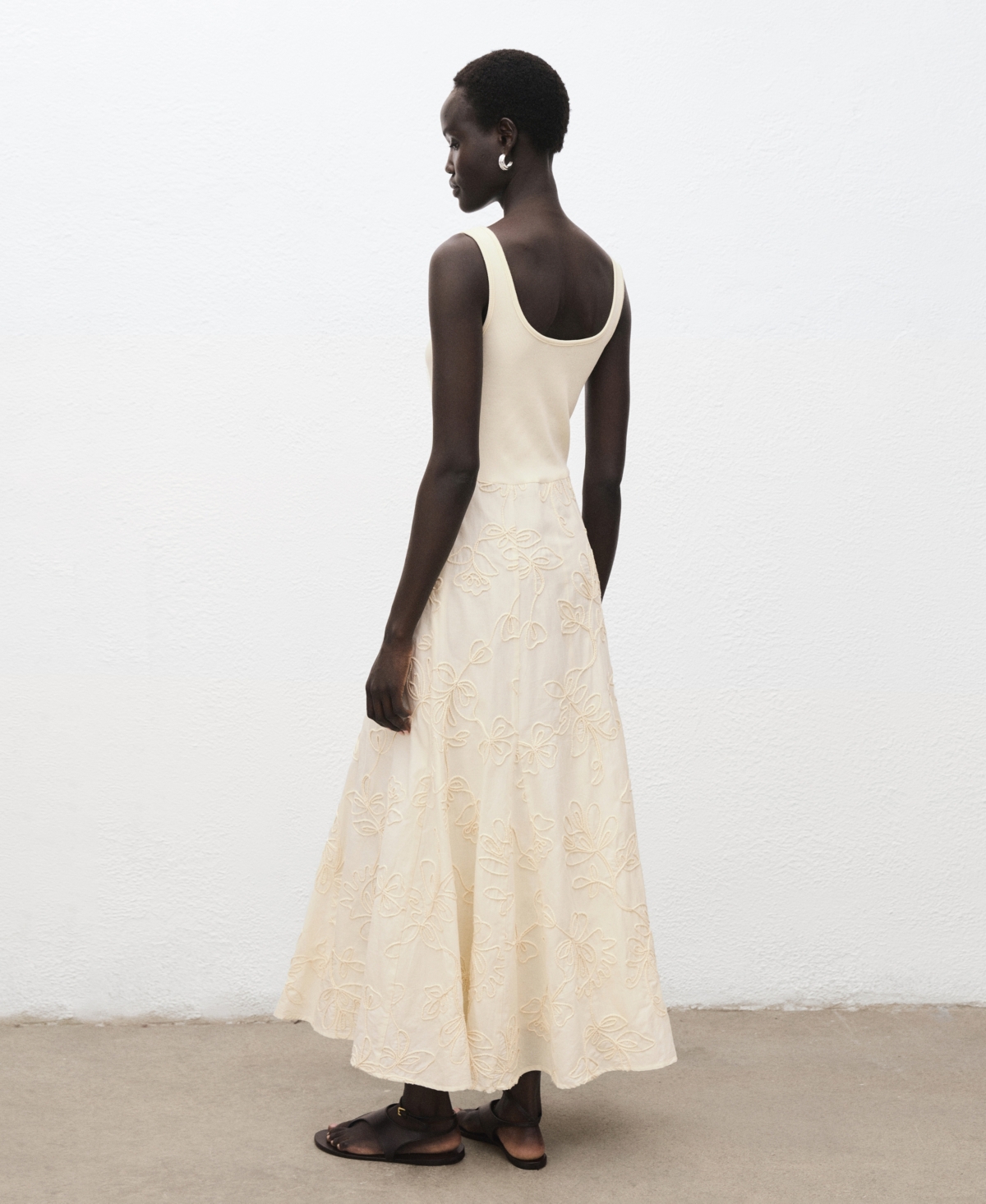 Mango Women's Floral-embroidered Combined Dress In Neutral