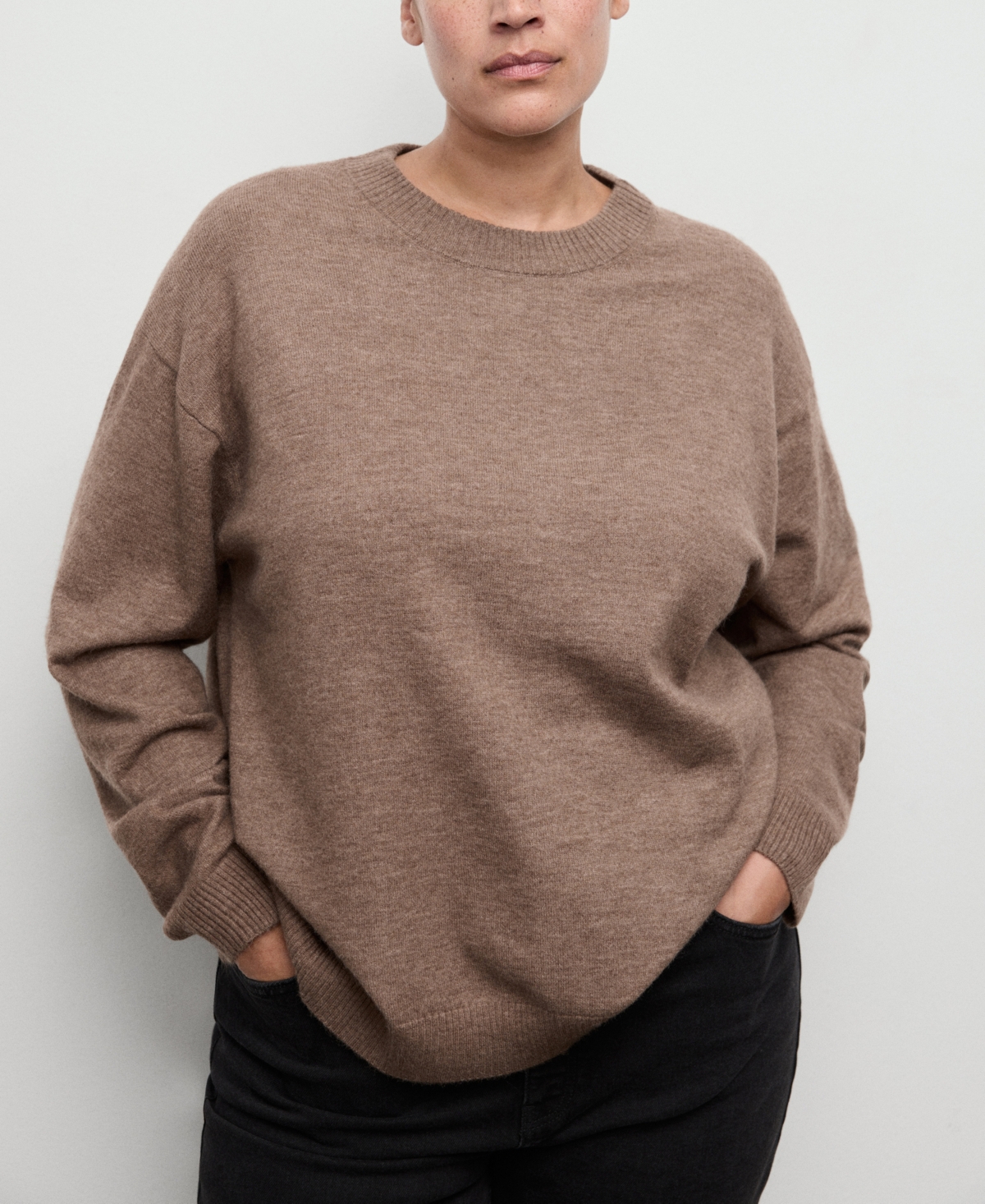 Mango Oversize Crewneck Sweater In Brown