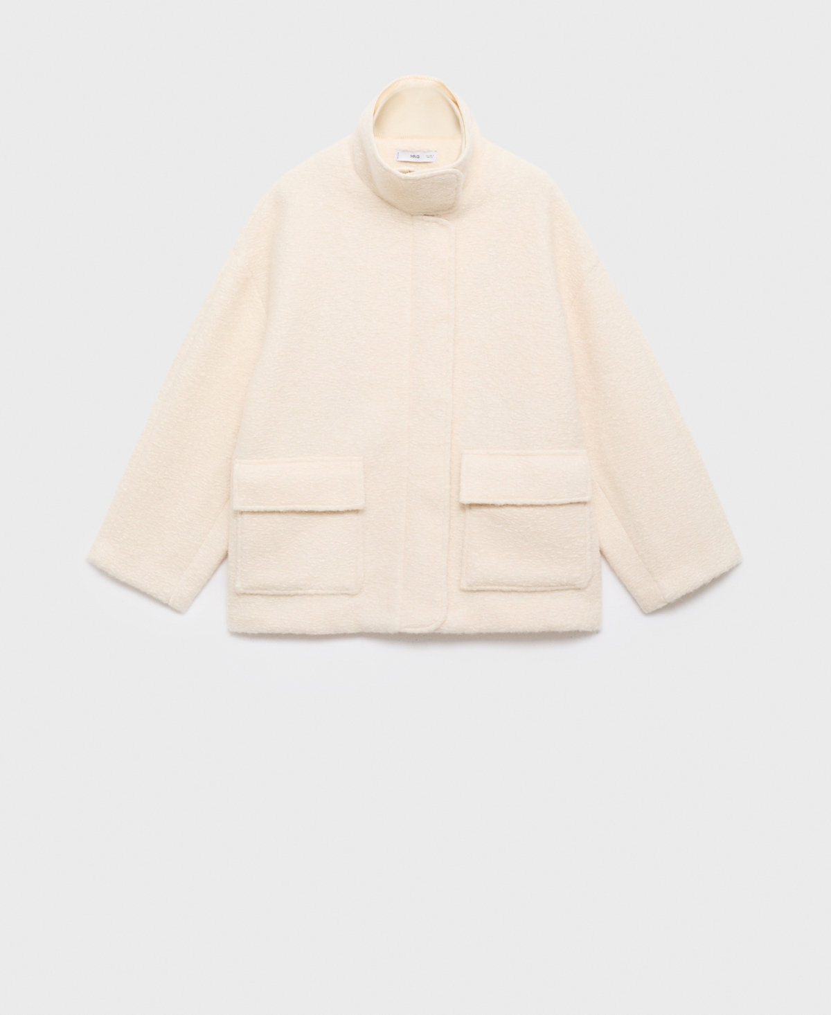 Mango High Neck Textured Utility Jacket In Neutral