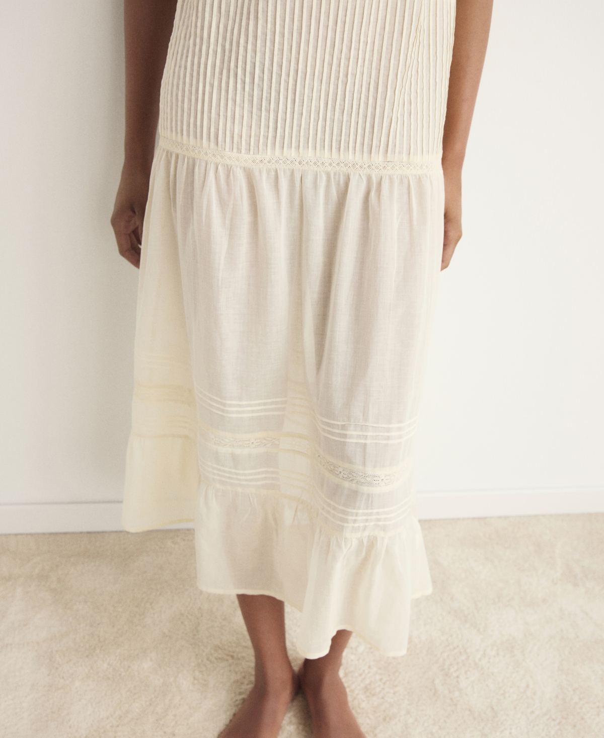 Mango Cotton Lace Nightgown In White