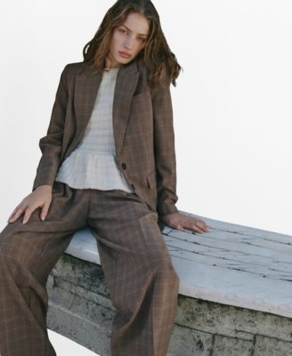 Women's Wide Leg Check Suit Pants