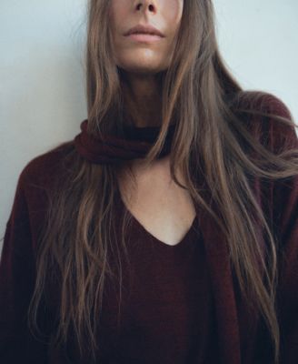 Women's Scarf Detail V-Neck Sweater