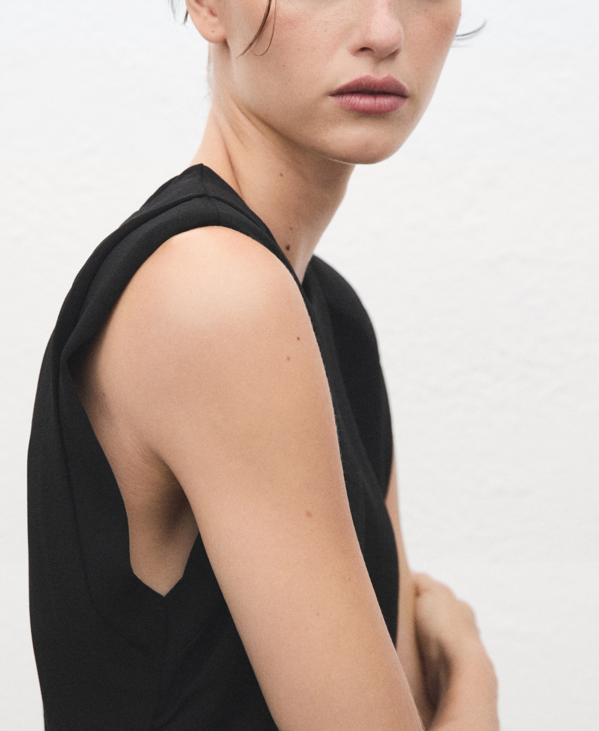 Mango Ruched Sleeveless Wide Leg Jumpsuit In Black