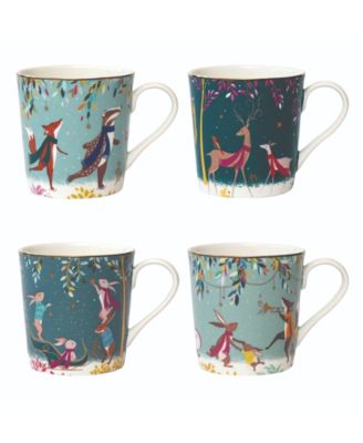 Sara Miller Woodland Tales Mugs and Coaster 8-Pc. Set, Service for 4