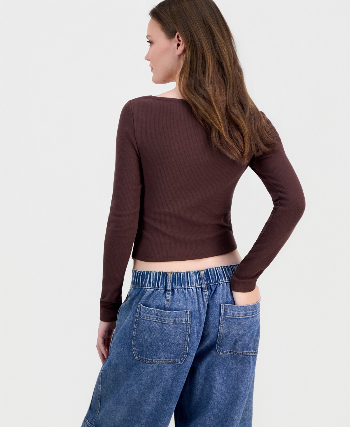 Derek Heart Juniors' Lace-Trim Long-Sleeve Ribbed Top