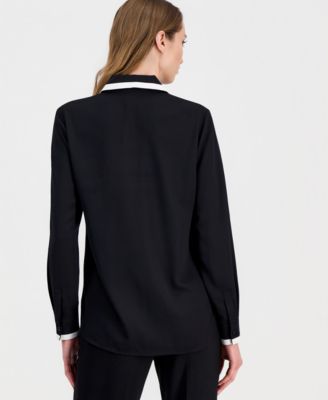 Petite Collared Long-Sleeve Blouse